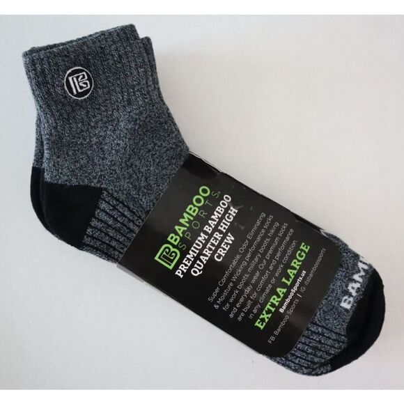 Bamboo Sports Men's Sz XL Gray Heather Premium Bamboo Quarter High Crew Socks - Picture 1 of 4